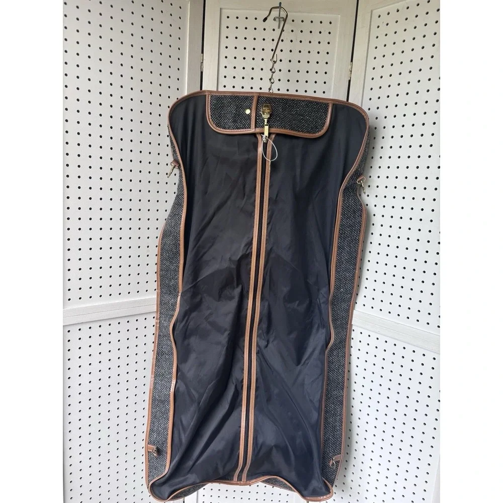 Vtg Oscar De‎ La Renta Gray Black Tweed Folding Garment Bag Designer Luggage